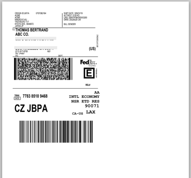 FedEx 送り状 何枚？